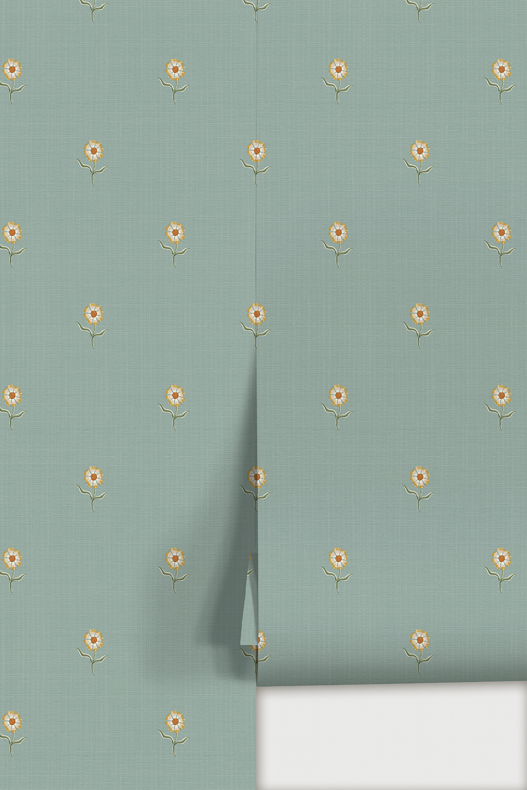 Daisy Dots Wallpaper, dusty teal