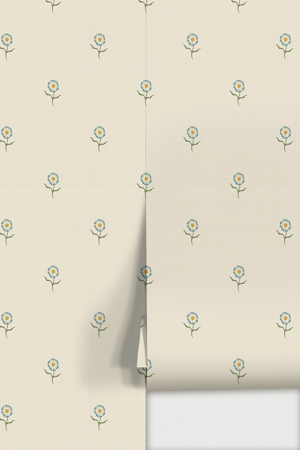 Daisy Dots Wallpaper, linen and blue