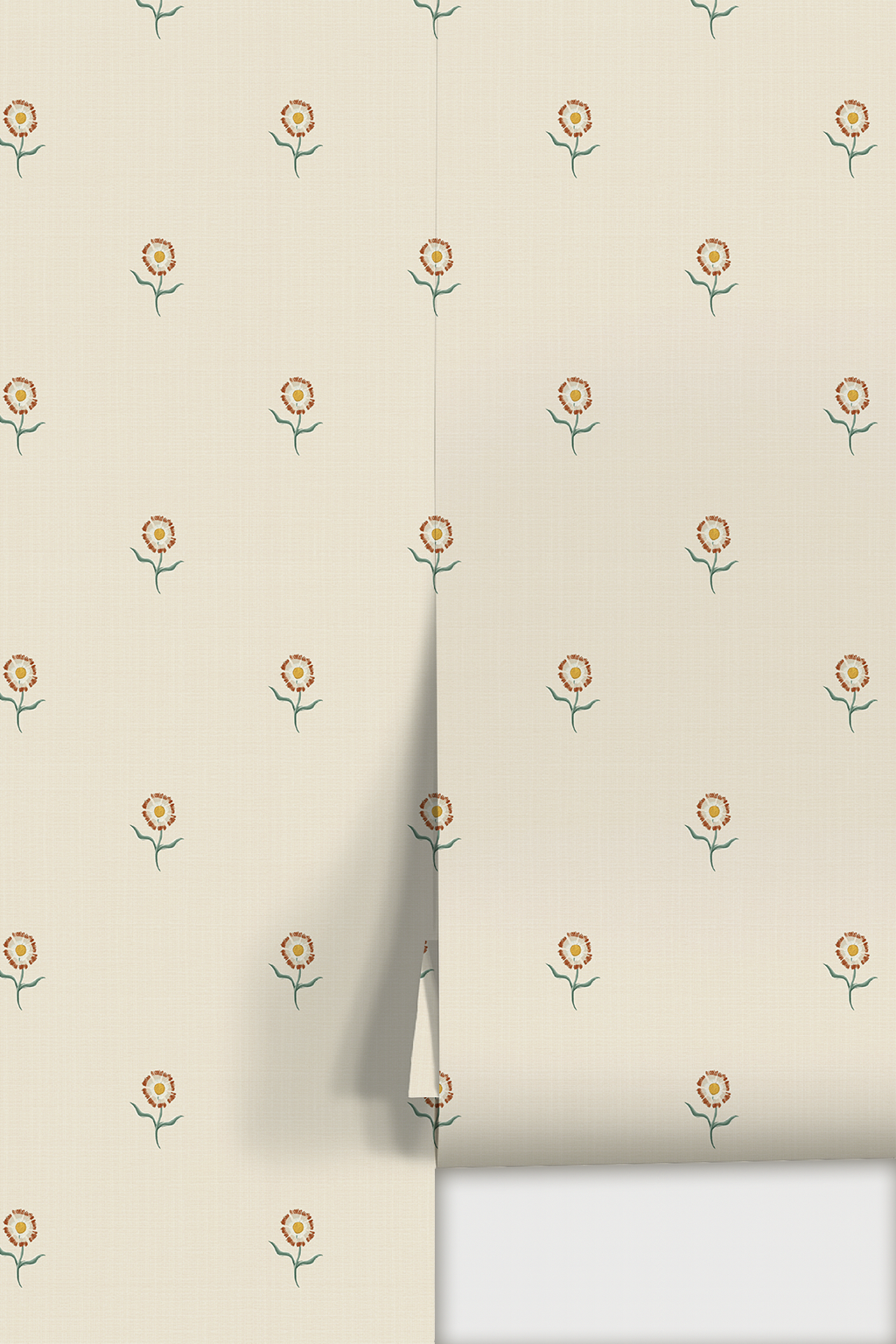 Daisy Dots Wallpaper, linen and siena