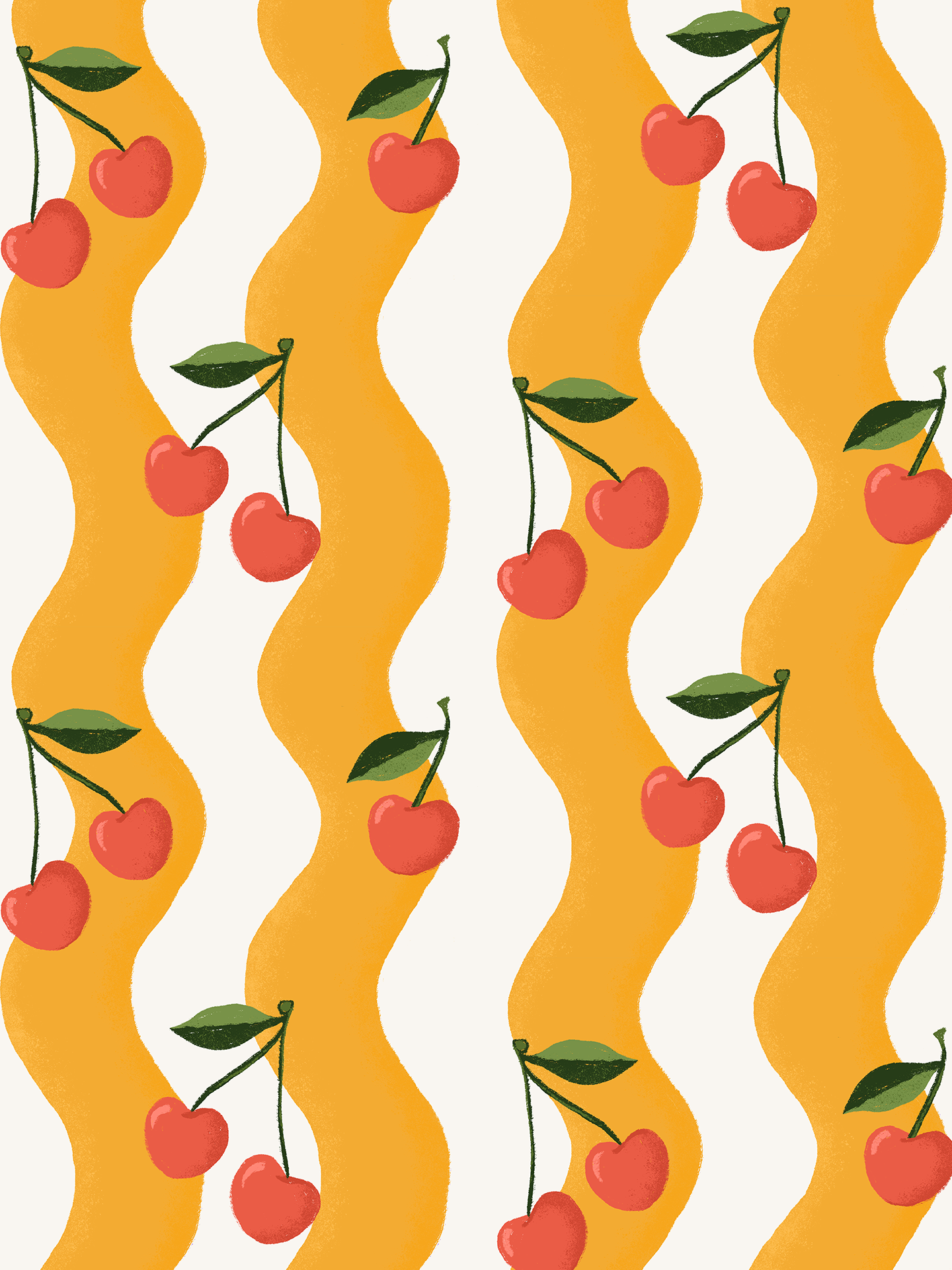 Wavy Cherry Wallpaper, white and yellow